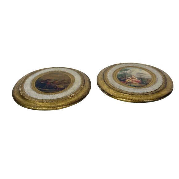 Distressed Pair of MC Imports Italy Gilt Italian Florentine Miniature Oval Wall - Picture 4 of 8